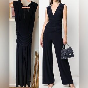 Norma Kamali Black Sleeveless Shirred Waist Full Length Jumpsuit Sz S